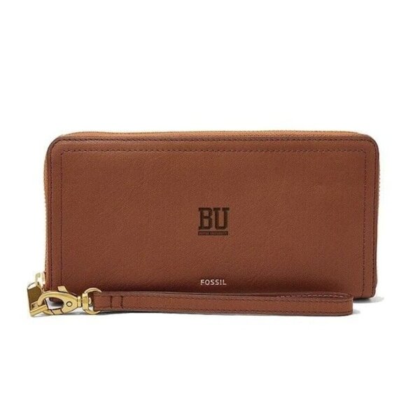Boston University Fossil Women's Leather Logan RFID Zip Around Clutch - Brown - Picture 1 of 6